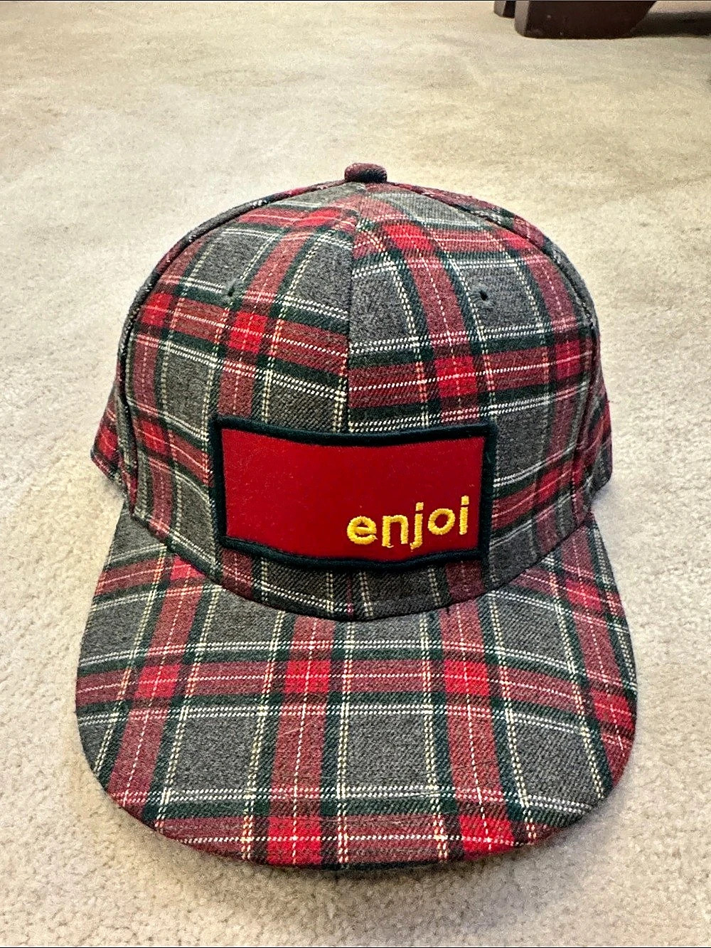 enjoi Plaid Cotton Snapback Hat Red & Gray L/XL Like New